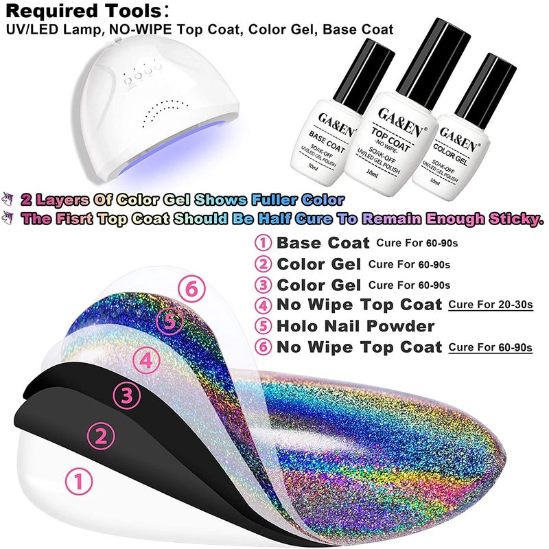 GA&EN Holographic Nail Polishing Powder Fine Rainbow Holo Unicorn Mirror Laser Effect Multi Chrome Manicure Pigment Glitter Dust for Salon Home Nail Art DIY Deco, 0.04oz/1g, Sponge Tool/3pcs - Image 2